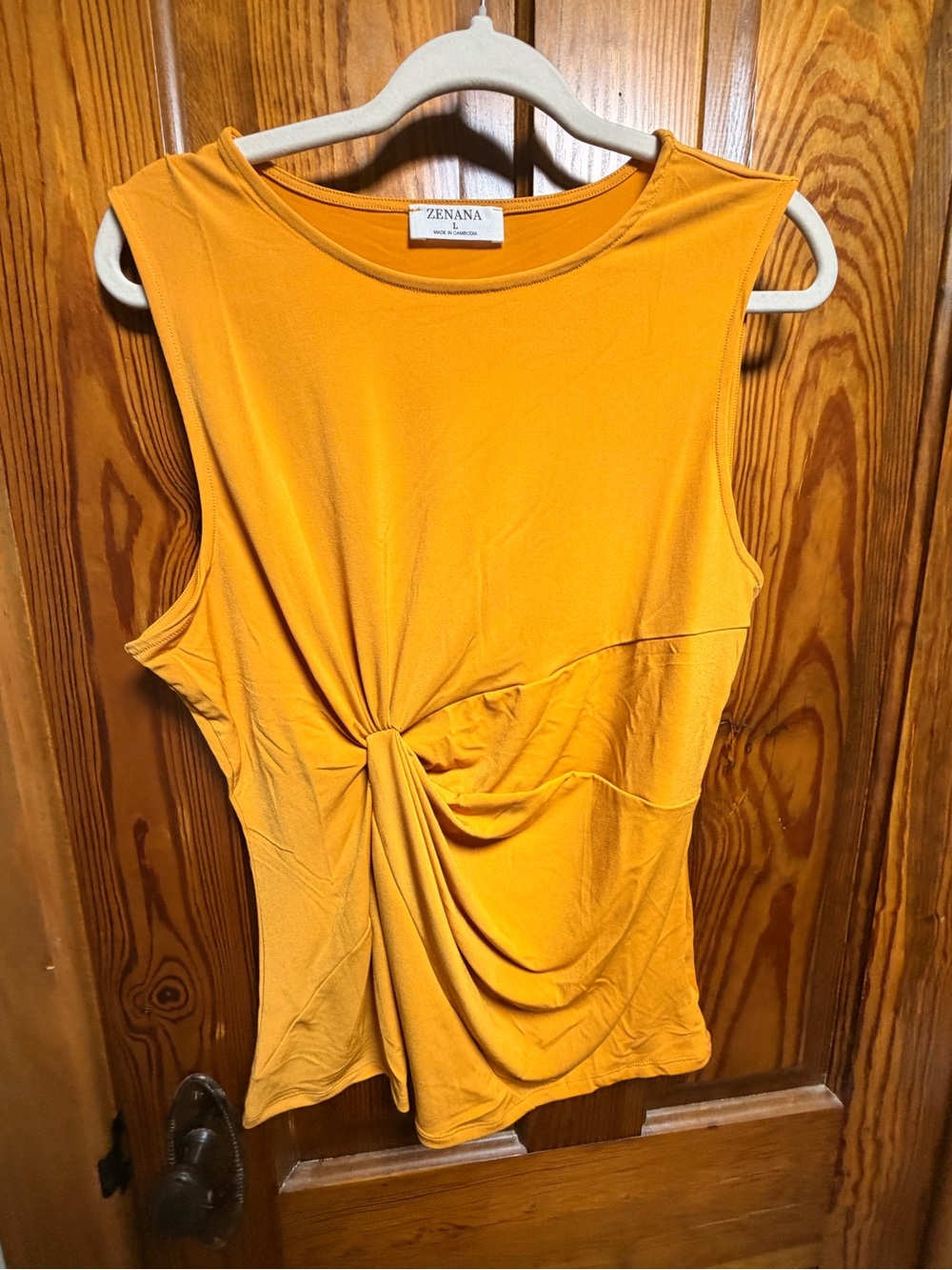 Zenana Outfitters Mustard Twist-Front Sleeveless Tank